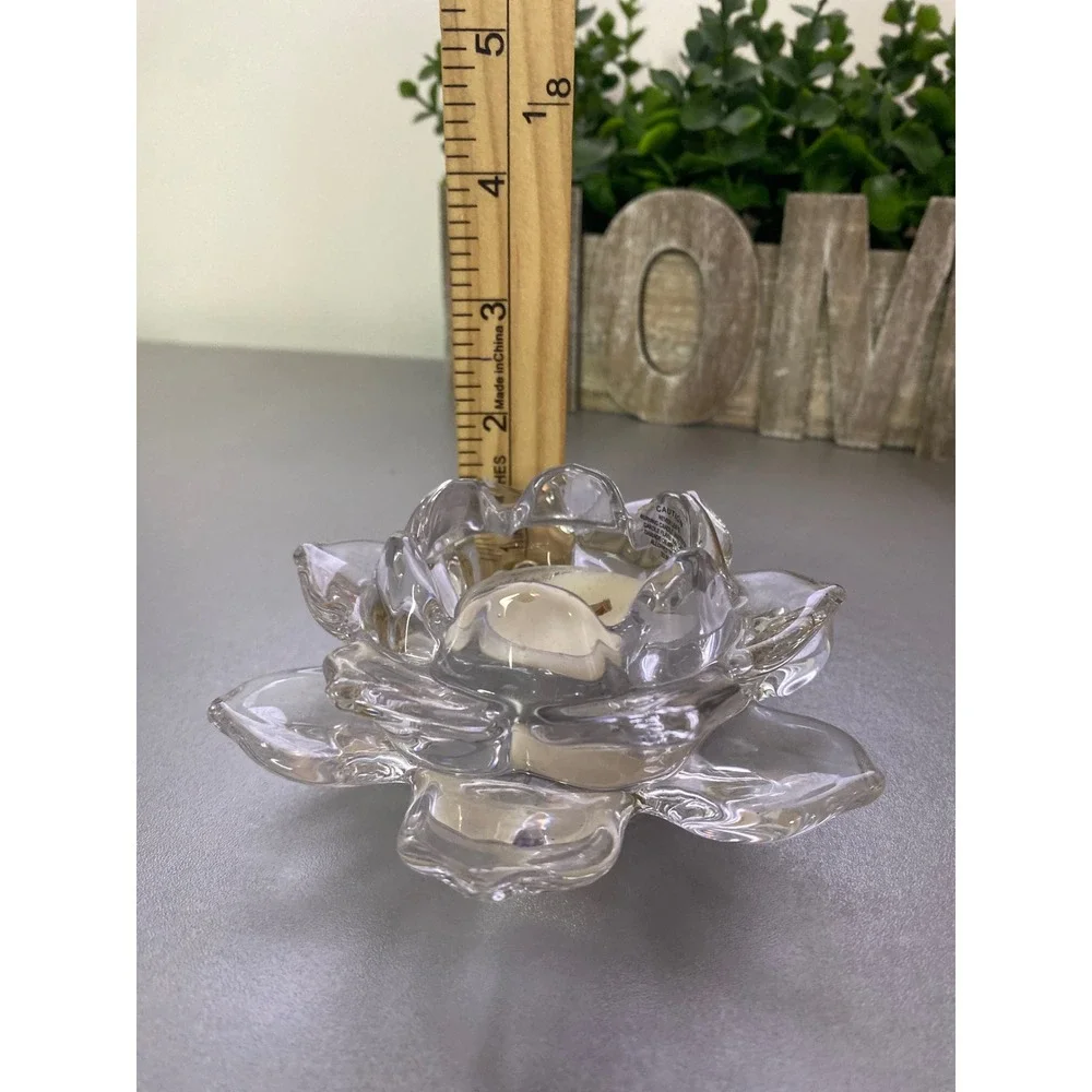 Clear Glass Lotus Flower Tealight Holder‎ Candle Holder Wedding Table Decor